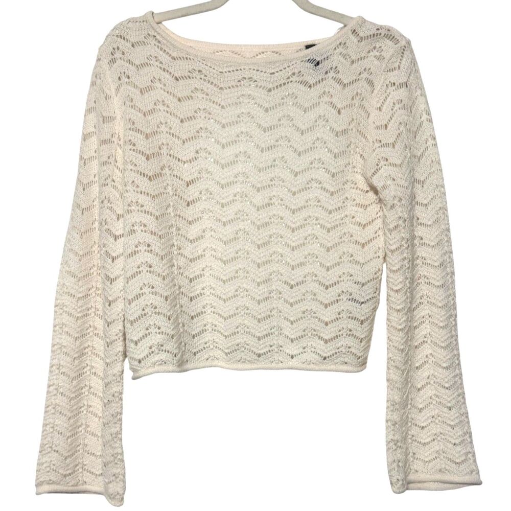 H&M Divided Cream Crochet Open Back Bell Sleeve Boho Festival Crop Top M
